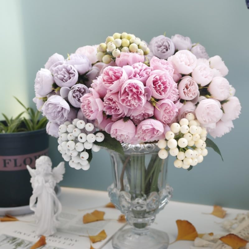 18Pcs Ranunculus Artificial Flower 11.8" Faux Silk Ranunculu Flowers,Purple