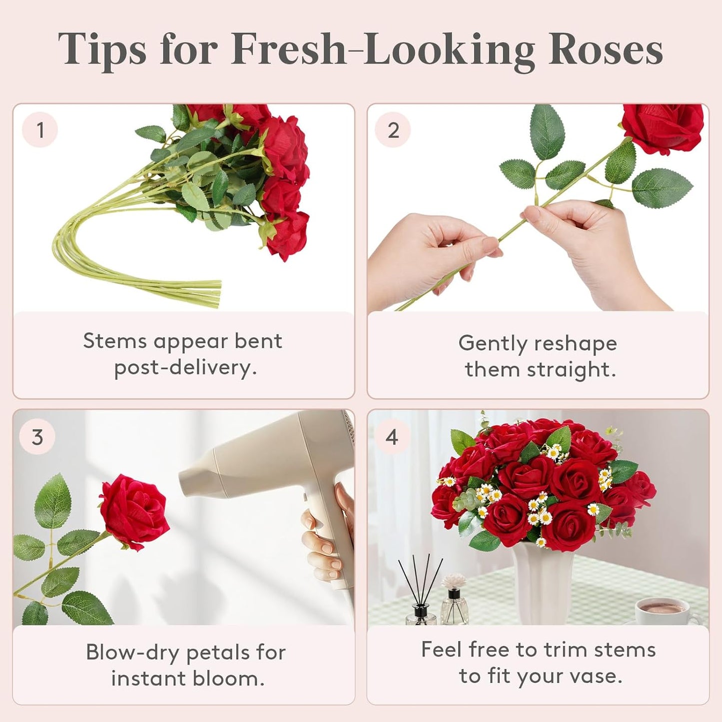 Classic Red Artificial Roses Flowers, Faux Long Stem Silk Roses Bulky for DIY Wedding Bouquets Decoration, Centerpieces Arrangements, Velentine,12 Pcs
