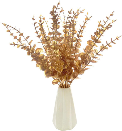 5 Pcs Real Touch Leaf Artificial Eucalyptus Stem Faux Eucalyptuses Wedding Bouquet Centerpiece Home Decor (Green)