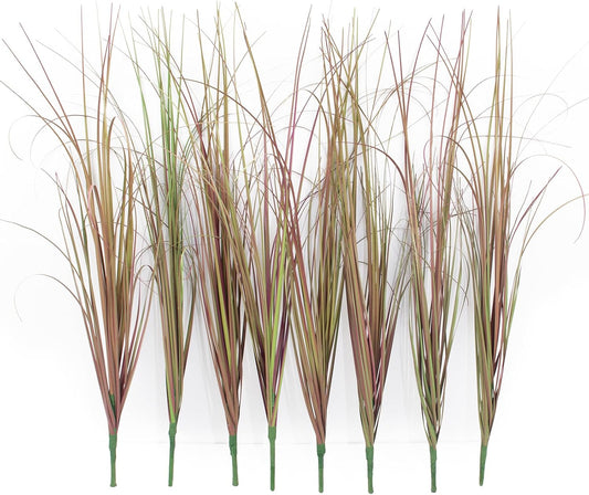 8 Bundles Artificial Grass Plants Outdoor Tall Faux Shrubs Greenery Stems Fake Onion Grasses Wheat Grass UV Resistant Faux Bushes Plant for Garden Indoor Office Home Decor（Red-Tipped Green）