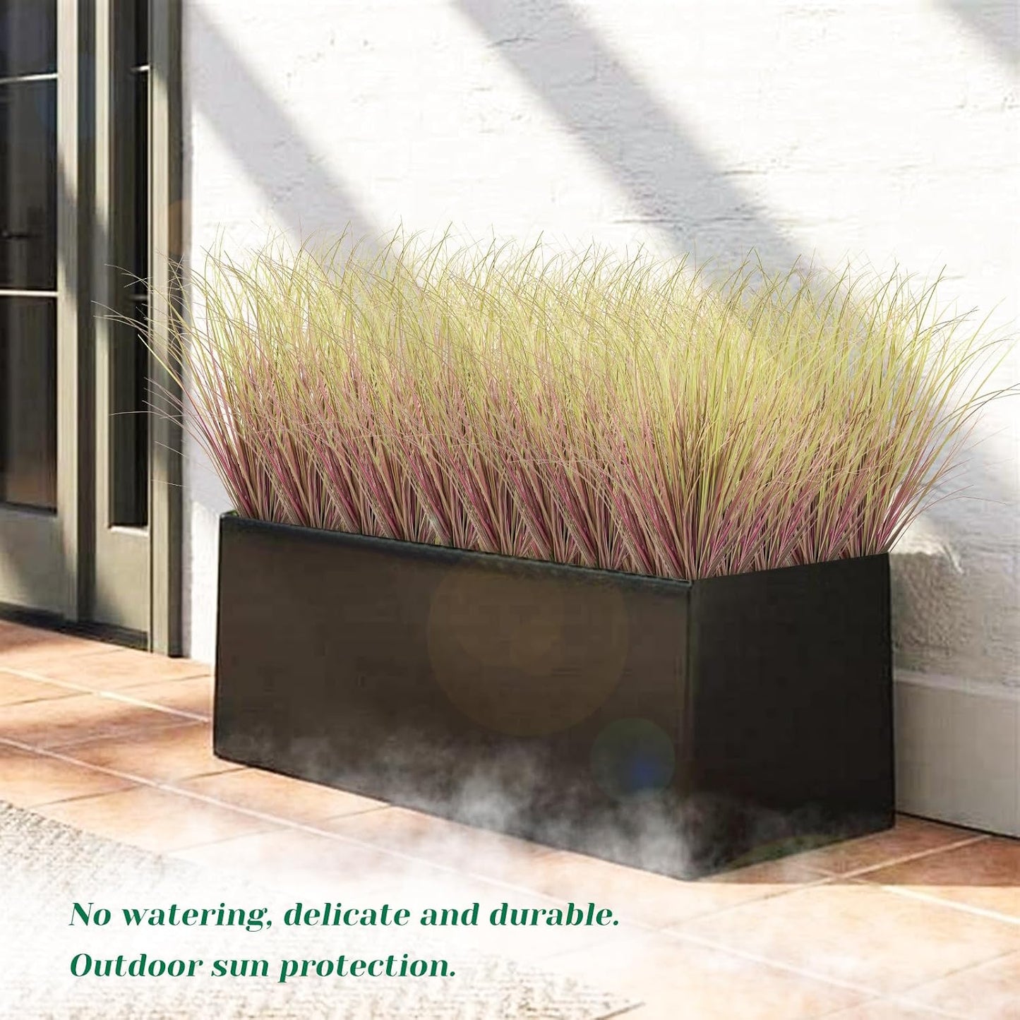 8 Bundles Artificial Grass Plants Outdoor Tall Faux Shrubs Greenery Stems Fake Onion Grasses Wheat Grass UV Resistant Faux Bushes Plant for Garden Indoor Office Home Decor（Red-Tipped Green）