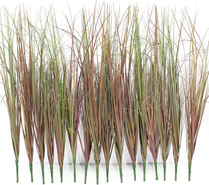 8 Bundles Artificial Grass Plants Outdoor Tall Faux Shrubs Greenery Stems Fake Onion Grasses Wheat Grass UV Resistant Faux Bushes Plant for Garden Indoor Office Home Decor（Red-Tipped Green）