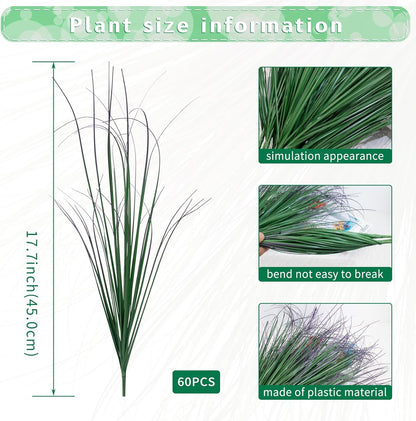 8 Bundles Artificial Grass Plants Outdoor Tall Faux Shrubs Greenery Stems Fake Onion Grasses Wheat Grass UV Resistant Faux Bushes Plant for Garden Indoor Office Home Decor（Red-Tipped Green）