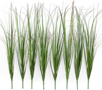 8 Bundles Artificial Grass Plants Outdoor Tall Faux Shrubs Greenery Stems Fake Onion Grasses Wheat Grass UV Resistant Faux Bushes Plant for Garden Indoor Office Home Decor（Red-Tipped Green）