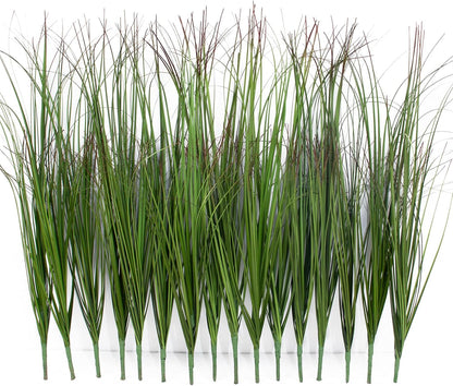8 Bundles Artificial Grass Plants Outdoor Tall Faux Shrubs Greenery Stems Fake Onion Grasses Wheat Grass UV Resistant Faux Bushes Plant for Garden Indoor Office Home Decor（Red-Tipped Green）