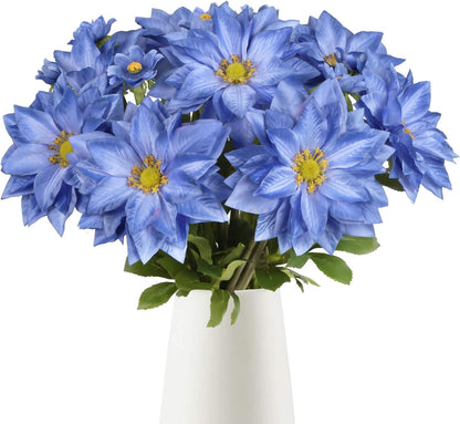 8 Pack Blue Dahlia Artificial Flowers 18 Inch Faux Dahlias Silk Dahlia Stems Real Looking Artificial Dahlias for Home Wedding Party Table Centerpieces Bouquets Decoracion(Blue)
