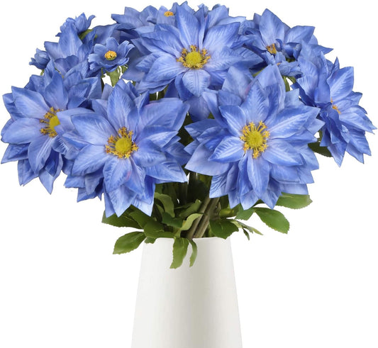 8 Pack Blue Dahlia Artificial Flowers 18 Inch Faux Dahlias Silk Dahlia Stems Real Looking Artificial Dahlias for Home Wedding Party Table Centerpieces Bouquets Decoracion(Blue)