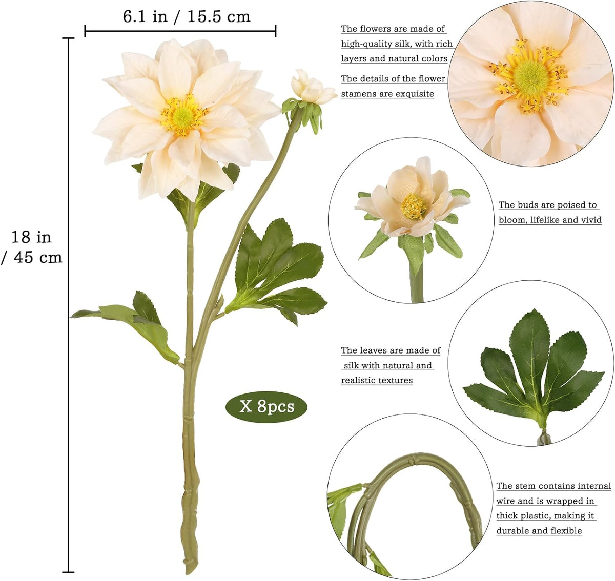 8 Pack Blue Dahlia Artificial Flowers 18 Inch Faux Dahlias Silk Dahlia Stems Real Looking Artificial Dahlias for Home Wedding Party Table Centerpieces Bouquets Decoracion(Blue)