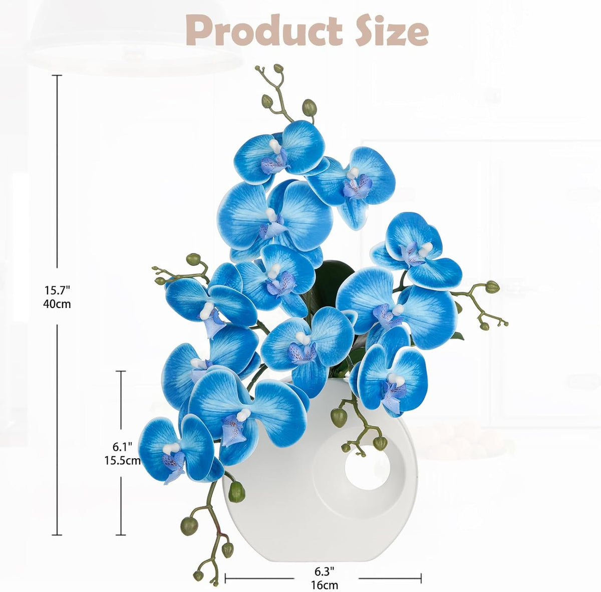Artificial Orchid Flowers in Black Modern Ceramic Vase 15.7" Tall White Faux Orchid Arrangement Silk Orchid Flower Fake Orchid Centerpiece for Home Office Room Wedding Table Décor