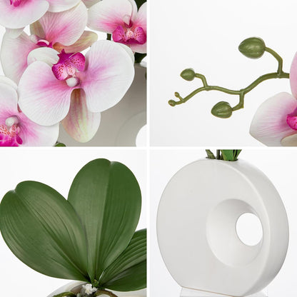 Artificial Orchid Flowers in Black Modern Ceramic Vase 15.7" Tall White Faux Orchid Arrangement Silk Orchid Flower Fake Orchid Centerpiece for Home Office Room Wedding Table Décor