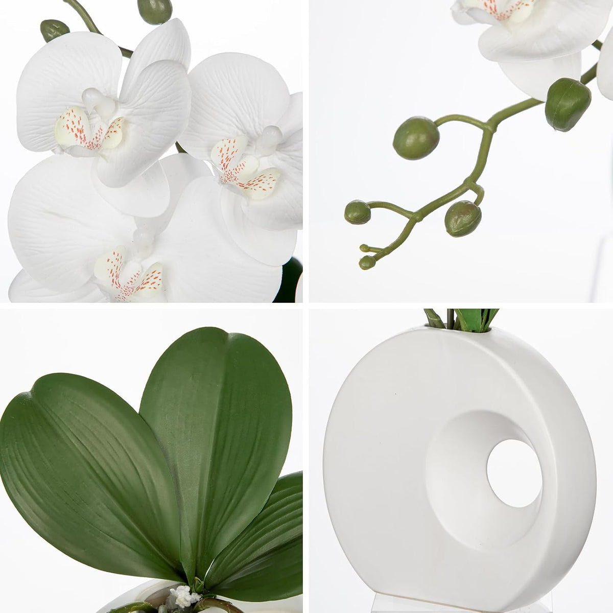 Artificial Orchid Flowers in Black Modern Ceramic Vase 15.7" Tall White Faux Orchid Arrangement Silk Orchid Flower Fake Orchid Centerpiece for Home Office Room Wedding Table Décor