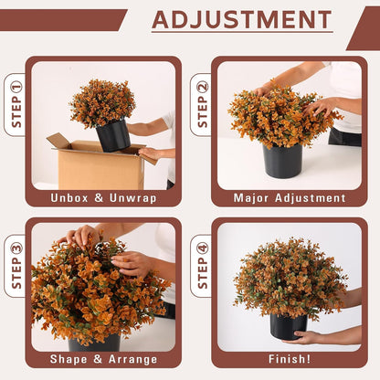 2 Pack 17" Lifelike Touch Artificial Boxwood Topiary Tree(Autumn Orange) | with Pots, No Assembly Required, Fake Boxwood Fall Potted Faux Shrubs Plants, for Front Porch Farmhouse Garden Outdoor Decor