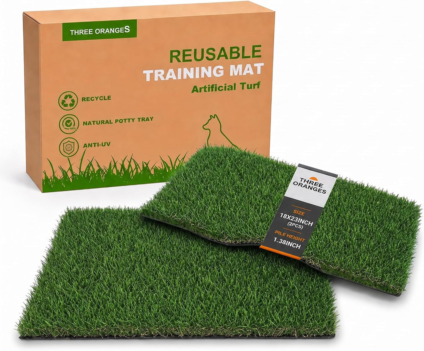 Dog Grass Pee Pads, 2 Pack 14 x 18 Inch Artificial Grass Replacement Mats for Dog Potty Trays, Soft 1.38 Inch Washable Turf with Drainage Holes, Indoor Outdoor