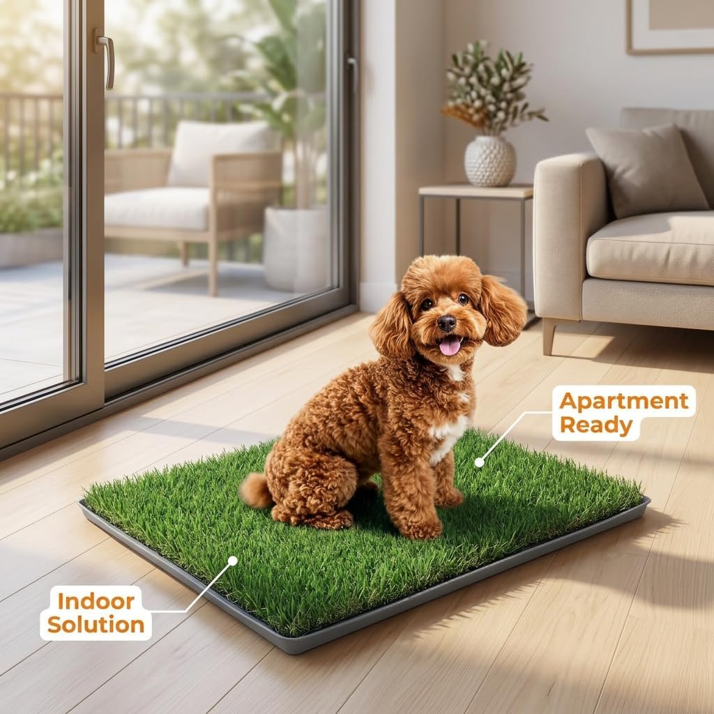 Dog Grass Pee Pads, 2 Pack 14 x 18 Inch Artificial Grass Replacement Mats for Dog Potty Trays, Soft 1.38 Inch Washable Turf with Drainage Holes, Indoor Outdoor