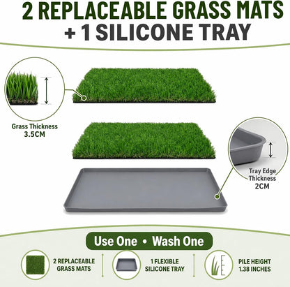 Dog Grass Pee Pads, 2 Pack 14 x 18 Inch Artificial Grass Replacement Mats for Dog Potty Trays, Soft 1.38 Inch Washable Turf with Drainage Holes, Indoor Outdoor