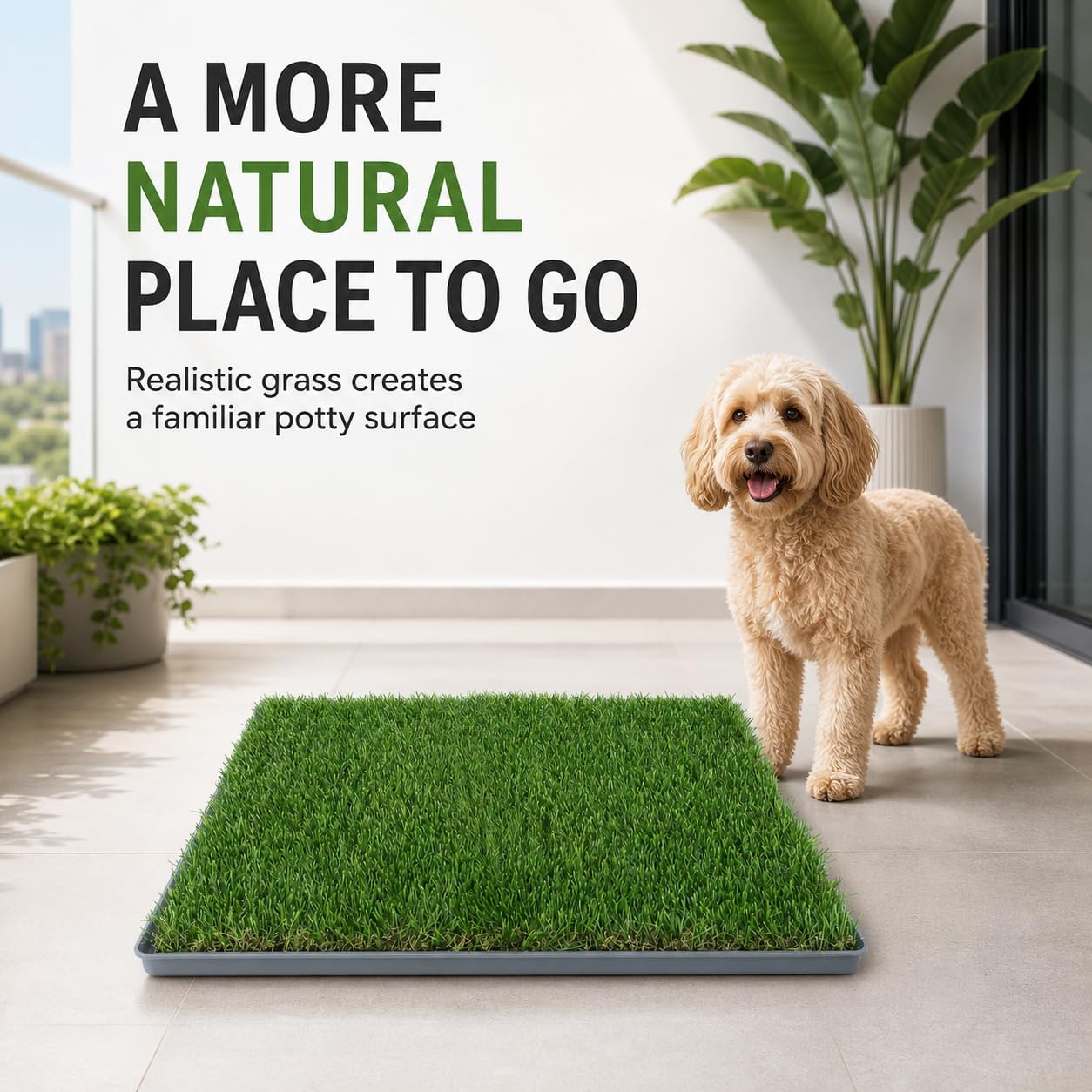Dog Grass Pee Pads, 2 Pack 14 x 18 Inch Artificial Grass Replacement Mats for Dog Potty Trays, Soft 1.38 Inch Washable Turf with Drainage Holes, Indoor Outdoor