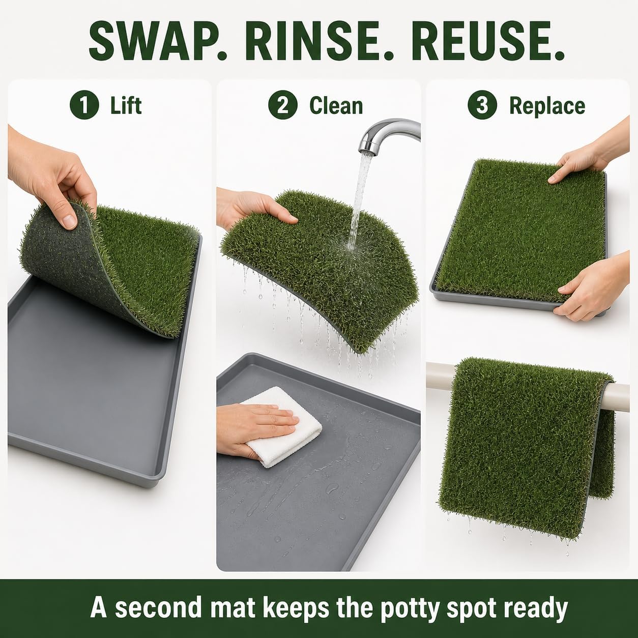 Dog Grass Pee Pads, 2 Pack 14 x 18 Inch Artificial Grass Replacement Mats for Dog Potty Trays, Soft 1.38 Inch Washable Turf with Drainage Holes, Indoor Outdoor