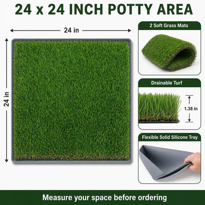 Dog Grass Pee Pads, 2 Pack 14 x 18 Inch Artificial Grass Replacement Mats for Dog Potty Trays, Soft 1.38 Inch Washable Turf with Drainage Holes, Indoor Outdoor