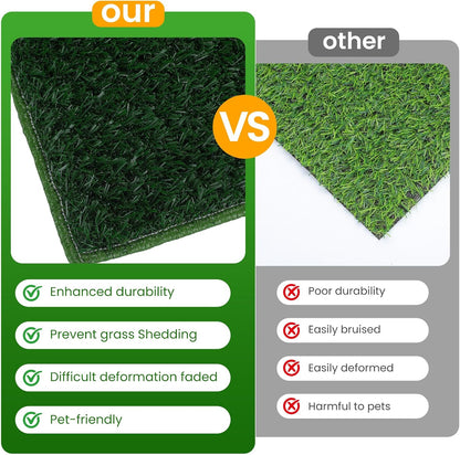 FURWAY Dog Grass Pad with Tray Artificial Grass Puppy Pee Pad for Dogs, Reusable 4-Layer Training Potty Pad with Tray, Quick Absorbent Indoor & Outdoor Portable Dog Patio Potty ( 35.4"x23.6")