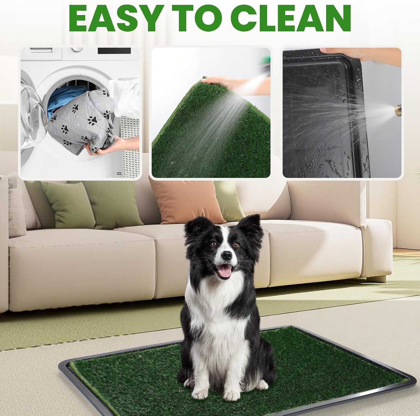 FURWAY Dog Grass Pad with Tray Artificial Grass Puppy Pee Pad for Dogs, Reusable 4-Layer Training Potty Pad with Tray, Quick Absorbent Indoor & Outdoor Portable Dog Patio Potty ( 35.4"x23.6")