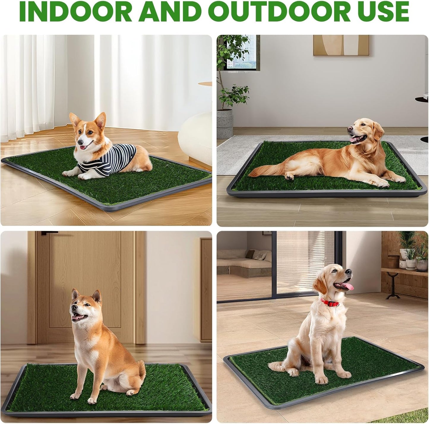 FURWAY Dog Grass Pad with Tray Artificial Grass Puppy Pee Pad for Dogs, Reusable 4-Layer Training Potty Pad with Tray, Quick Absorbent Indoor & Outdoor Portable Dog Patio Potty ( 35.4"x23.6")