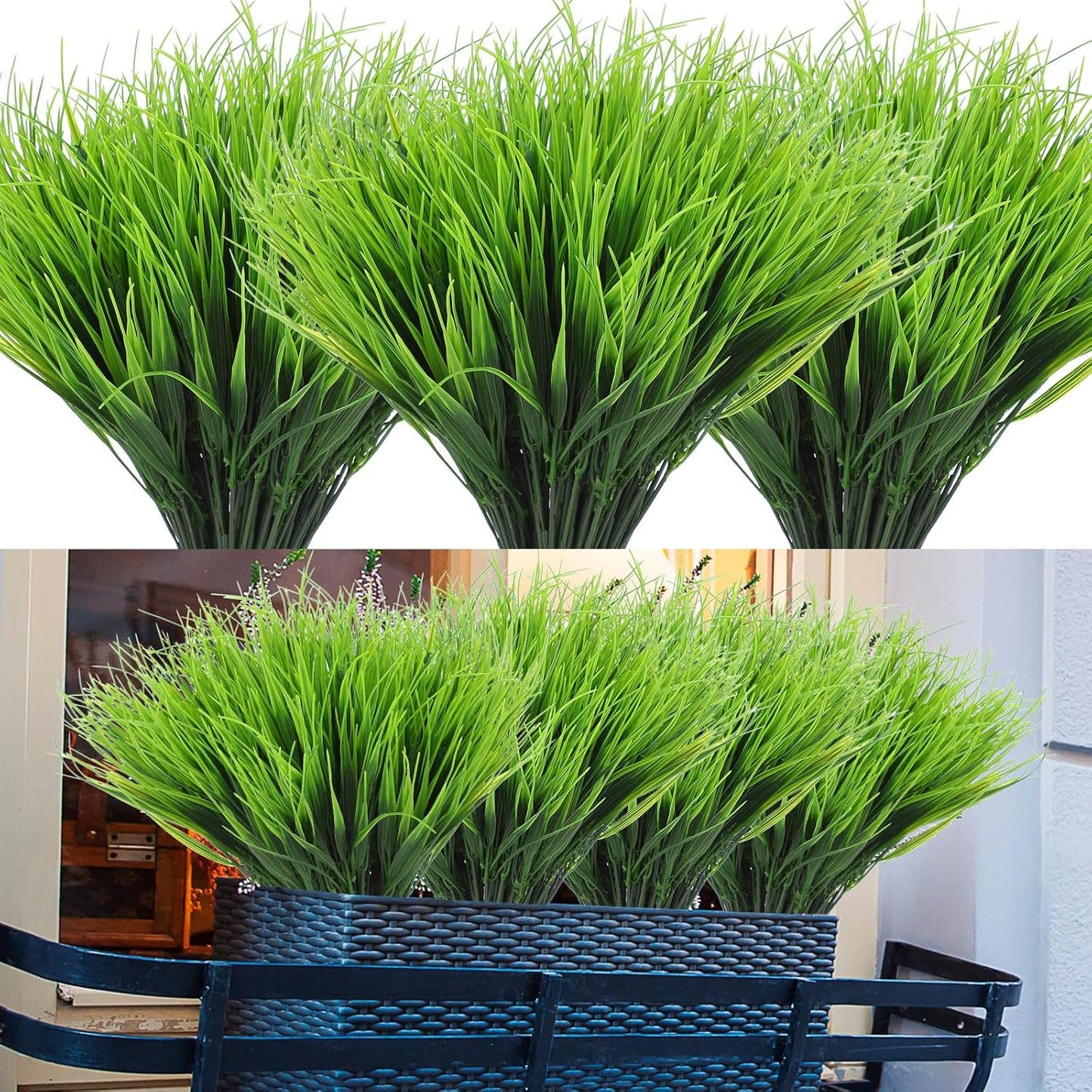 40 Bundles Artificial Plants Onion Grass Outdoor Fake Grass Wheat UV Resistant Artificial Greenery Stems Plastic Faux Less Fade Plant Shrubs for Patio Garden Porch Window Home Decor
