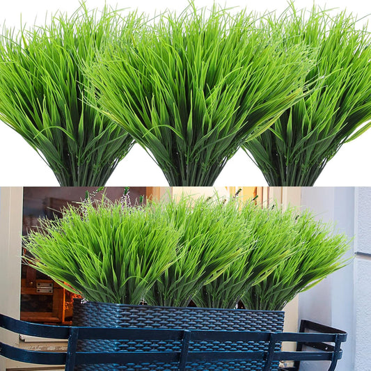 40 Bundles Artificial Plants Onion Grass Outdoor Fake Grass Wheat UV Resistant Artificial Greenery Stems Plastic Faux Less Fade Plant Shrubs for Patio Garden Porch Window Home Decor