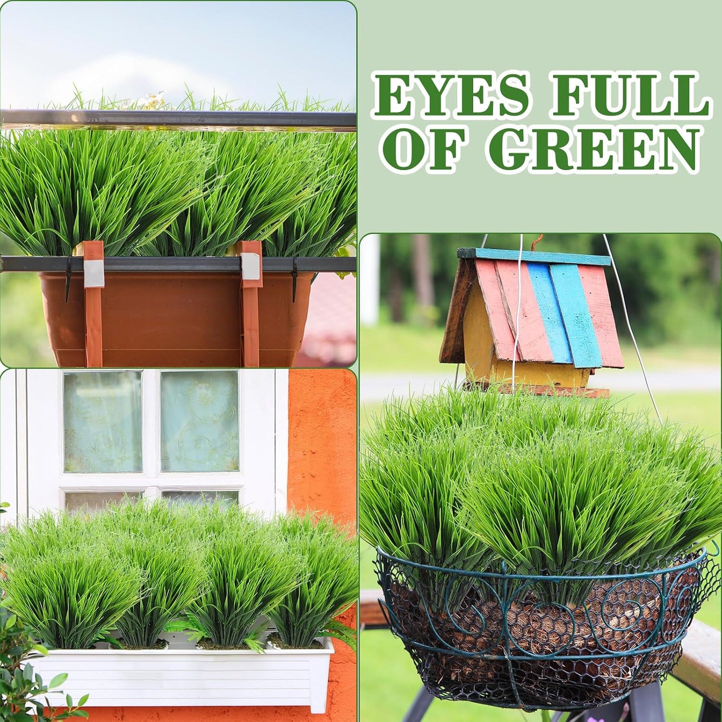 40 Bundles Artificial Plants Onion Grass Outdoor Fake Grass Wheat UV Resistant Artificial Greenery Stems Plastic Faux Less Fade Plant Shrubs for Patio Garden Porch Window Home Decor
