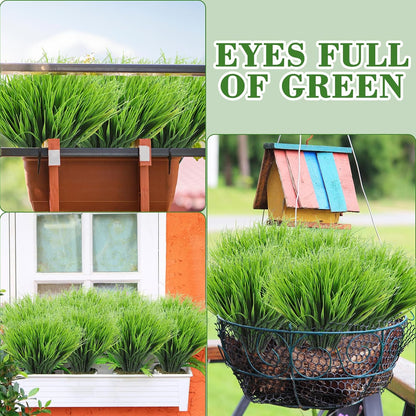 40 Bundles Artificial Plants Onion Grass Outdoor Fake Grass Wheat UV Resistant Artificial Greenery Stems Plastic Faux Less Fade Plant Shrubs for Patio Garden Porch Window Home Decor