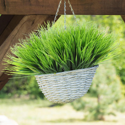 40 Bundles Artificial Plants Onion Grass Outdoor Fake Grass Wheat UV Resistant Artificial Greenery Stems Plastic Faux Less Fade Plant Shrubs for Patio Garden Porch Window Home Decor