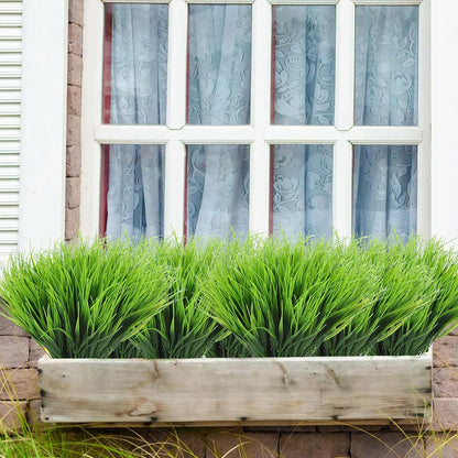 40 Bundles Artificial Plants Onion Grass Outdoor Fake Grass Wheat UV Resistant Artificial Greenery Stems Plastic Faux Less Fade Plant Shrubs for Patio Garden Porch Window Home Decor