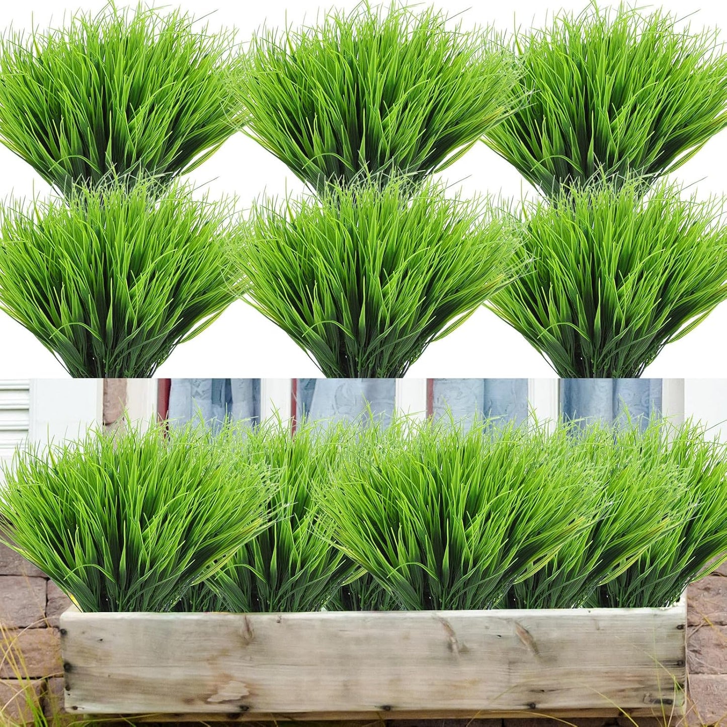 40 Bundles Artificial Plants Onion Grass Outdoor Fake Grass Wheat UV Resistant Artificial Greenery Stems Plastic Faux Less Fade Plant Shrubs for Patio Garden Porch Window Home Decor