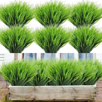 40 Bundles Artificial Plants Onion Grass Outdoor Fake Grass Wheat UV Resistant Artificial Greenery Stems Plastic Faux Less Fade Plant Shrubs for Patio Garden Porch Window Home Decor