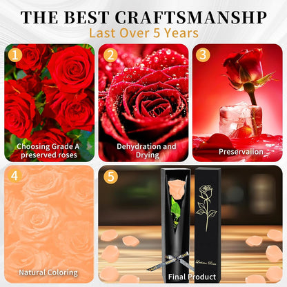 Single Forever Roses Luxury Gift for Women/Men, Birthday Gifts for Women,Flowers Gifts for Girlfriend,Wife,Mom,Anniversary,Valentine's Day,Wedding,Graduation,Presents for Her,Red