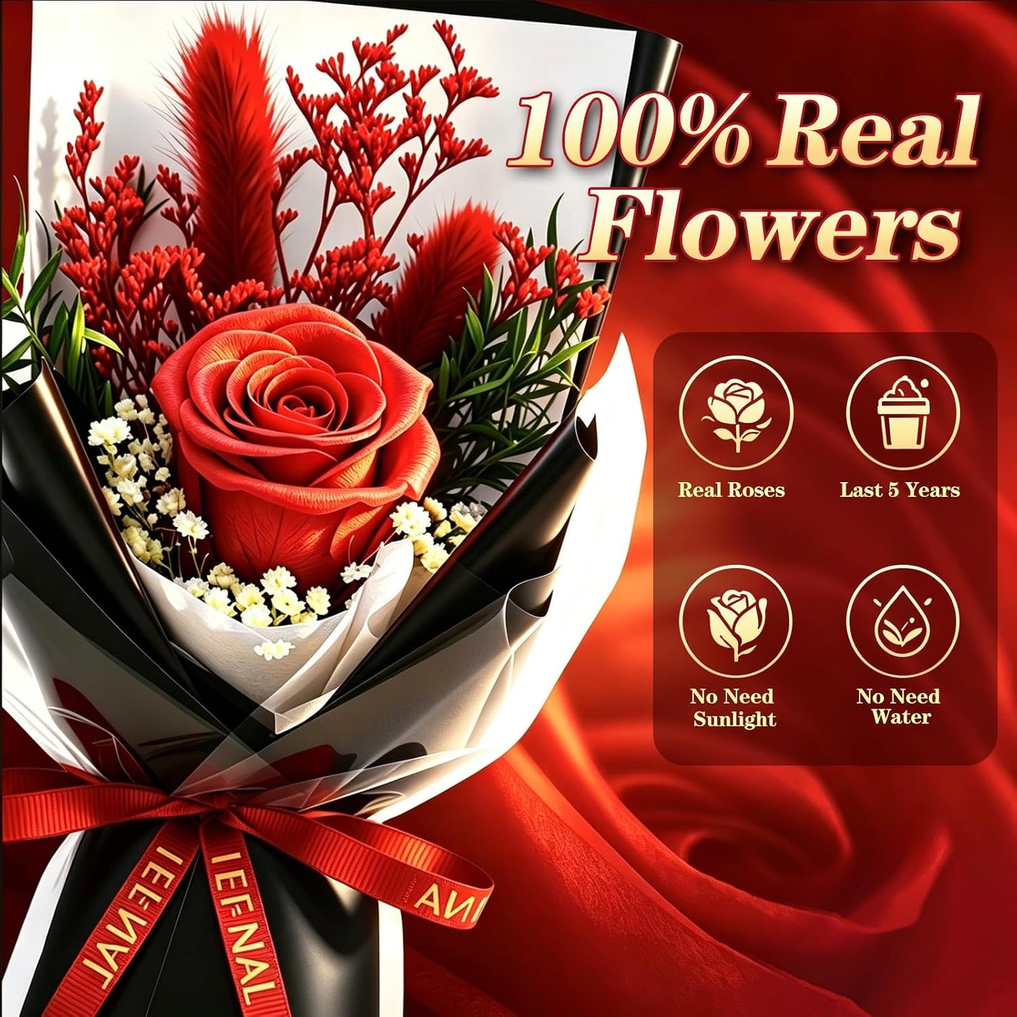 Single Forever Roses Luxury Gift for Women/Men, Birthday Gifts for Women,Flowers Gifts for Girlfriend,Wife,Mom,Anniversary,Valentine's Day,Wedding,Graduation,Presents for Her,Red