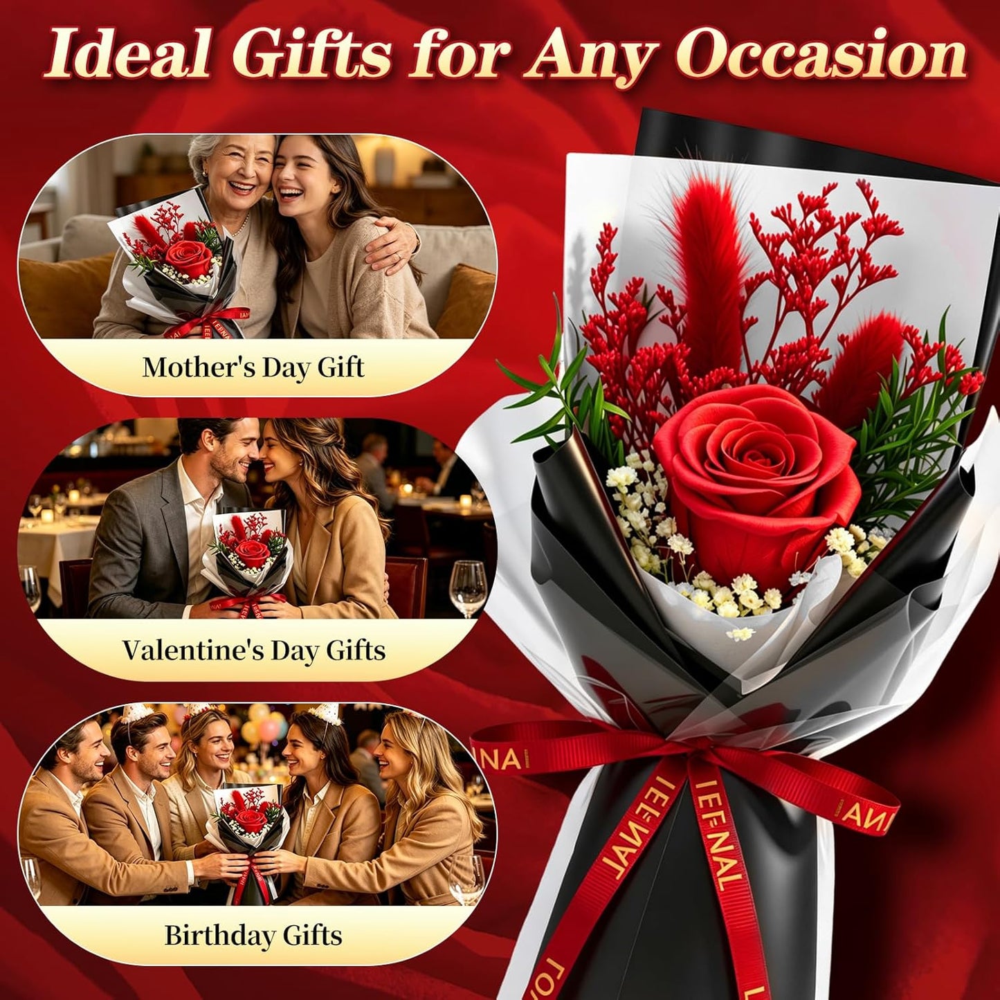Single Forever Roses Luxury Gift for Women/Men, Birthday Gifts for Women,Flowers Gifts for Girlfriend,Wife,Mom,Anniversary,Valentine's Day,Wedding,Graduation,Presents for Her,Red
