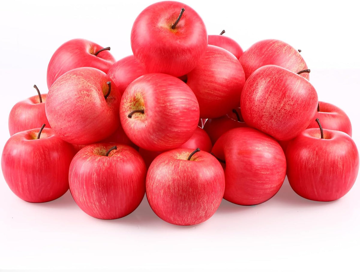 24 Pcs Fake Fruit Artificial Apples Realistic Artificial Fruits Lifelike Decorative Fake Apples Simulation Faux Decor for Home Kitchen Table Basket Decoration(Classic)
