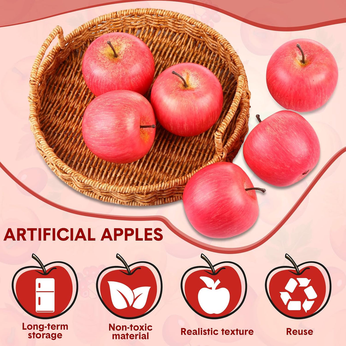 24 Pcs Fake Fruit Artificial Apples Realistic Artificial Fruits Lifelike Decorative Fake Apples Simulation Faux Decor for Home Kitchen Table Basket Decoration(Classic)
