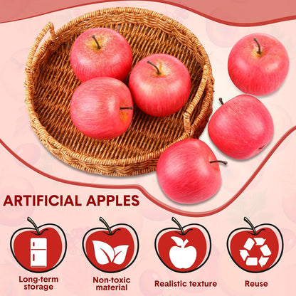24 Pcs Fake Fruit Artificial Apples Realistic Artificial Fruits Lifelike Decorative Fake Apples Simulation Faux Decor for Home Kitchen Table Basket Decoration(Classic)
