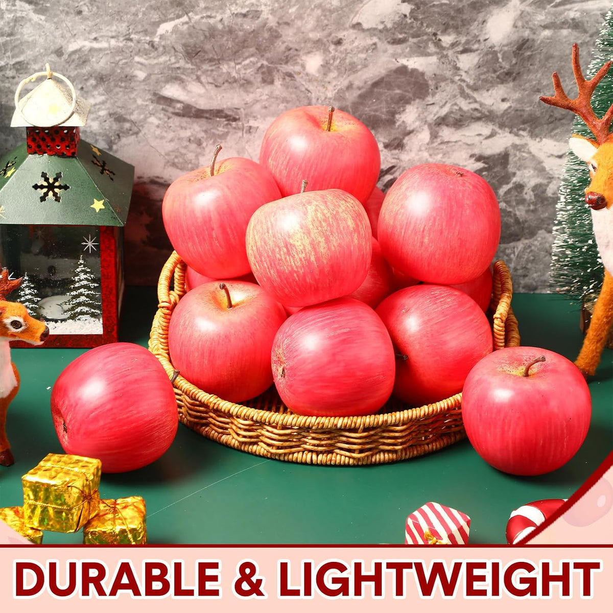 24 Pcs Fake Fruit Artificial Apples Realistic Artificial Fruits Lifelike Decorative Fake Apples Simulation Faux Decor for Home Kitchen Table Basket Decoration(Classic)