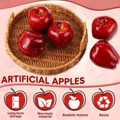 24 Pcs Fake Fruit Artificial Apples Realistic Artificial Fruits Lifelike Decorative Fake Apples Simulation Faux Decor for Home Kitchen Table Basket Decoration(Classic)