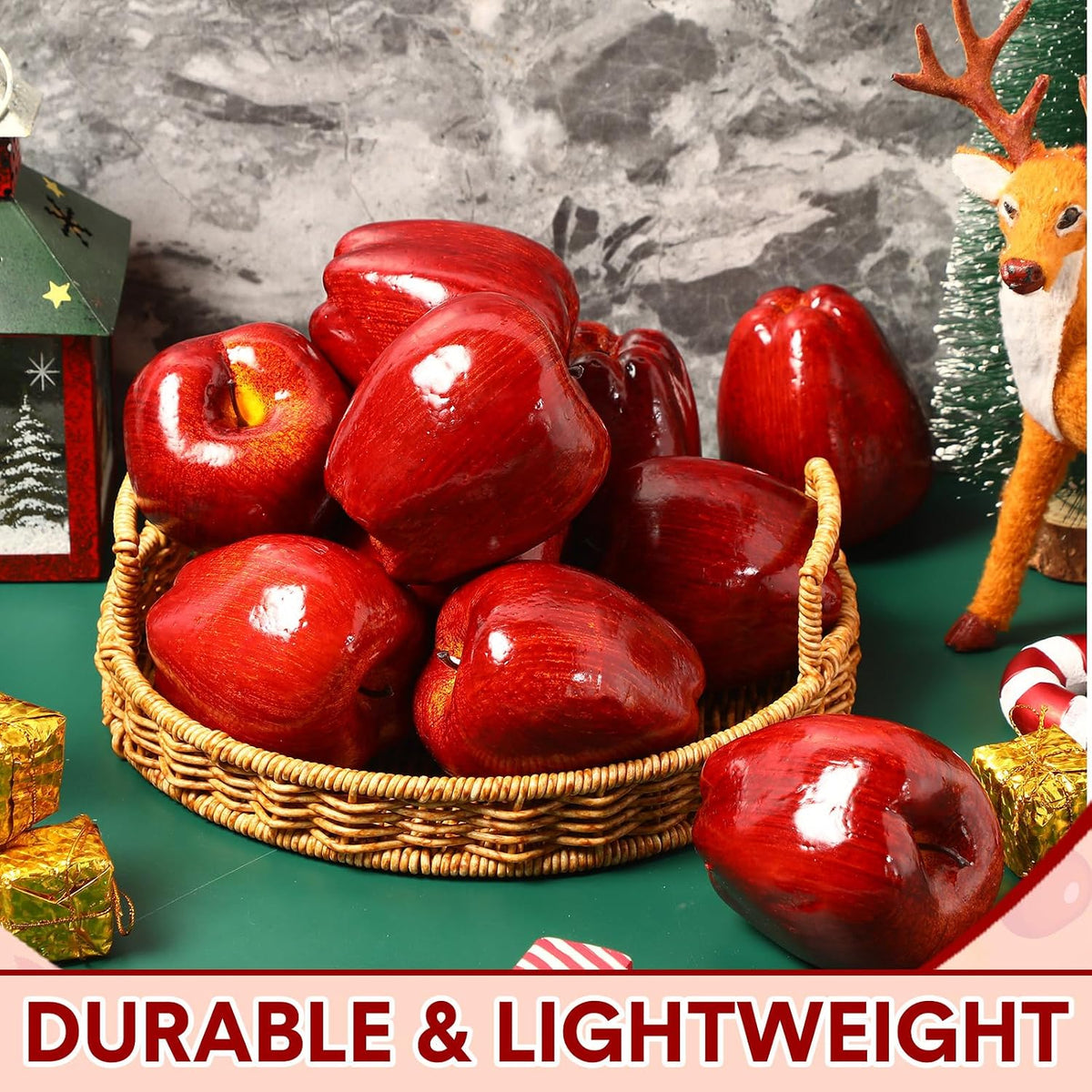 24 Pcs Fake Fruit Artificial Apples Realistic Artificial Fruits Lifelike Decorative Fake Apples Simulation Faux Decor for Home Kitchen Table Basket Decoration(Classic)