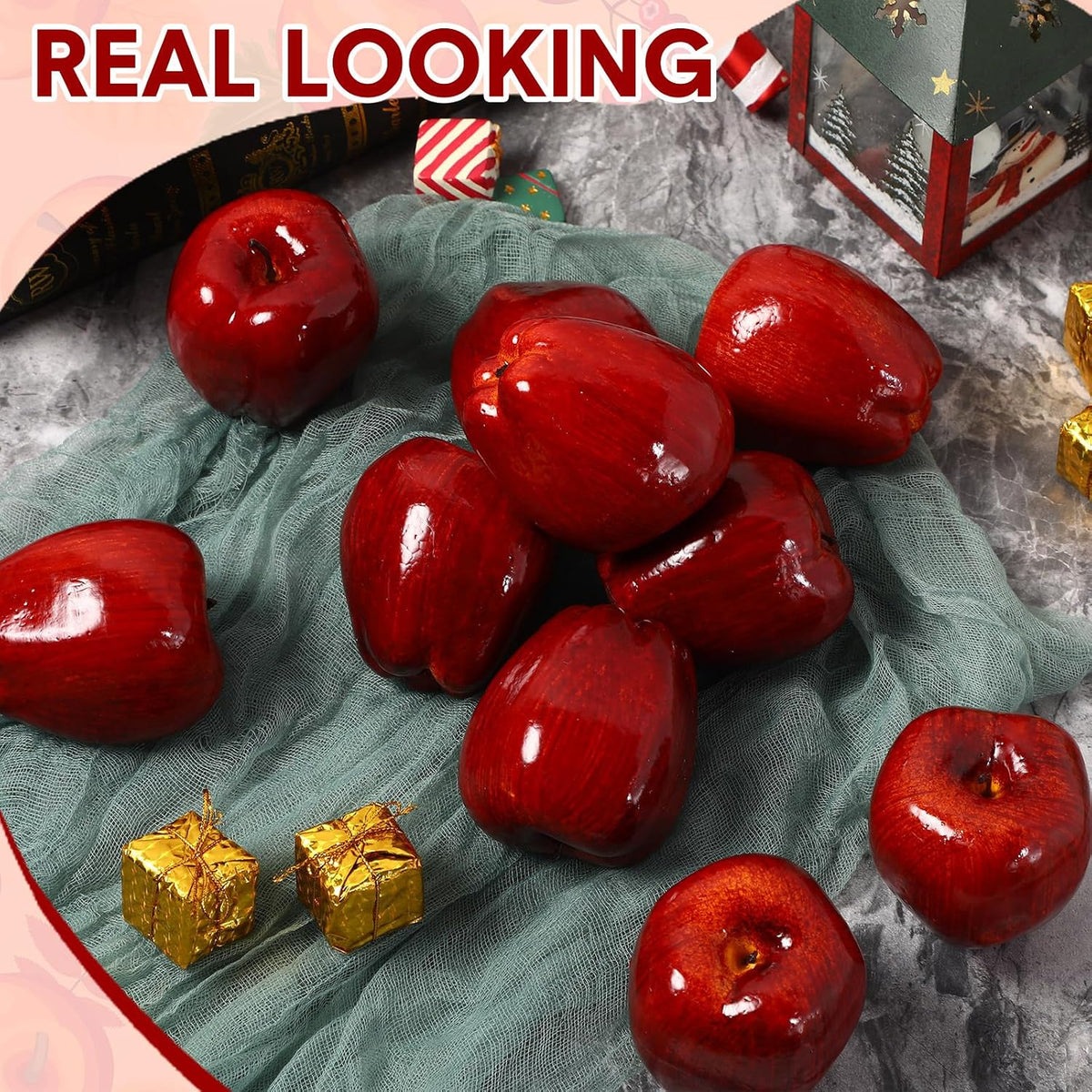 24 Pcs Fake Fruit Artificial Apples Realistic Artificial Fruits Lifelike Decorative Fake Apples Simulation Faux Decor for Home Kitchen Table Basket Decoration(Classic)