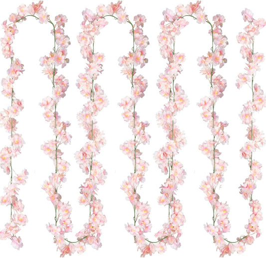 Cherry Blossom Garland Artificial Cherry Flower Vines 2 Pack Hanging Silk Flowers Garland for Home Wedding Garden Party Arch Office Decor (Pink)