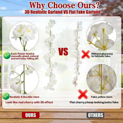 Cherry Blossom Garland Artificial Cherry Flower Vines 2 Pack Hanging Silk Flowers Garland for Home Wedding Garden Party Arch Office Decor (Pink)