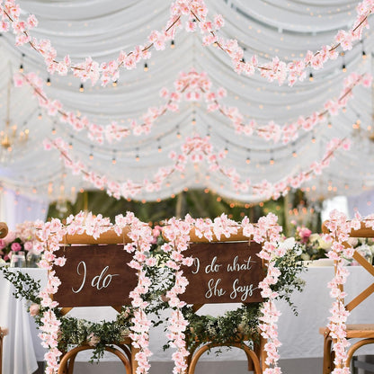 Cherry Blossom Garland Artificial Cherry Flower Vines 2 Pack Hanging Silk Flowers Garland for Home Wedding Garden Party Arch Office Decor (Pink)