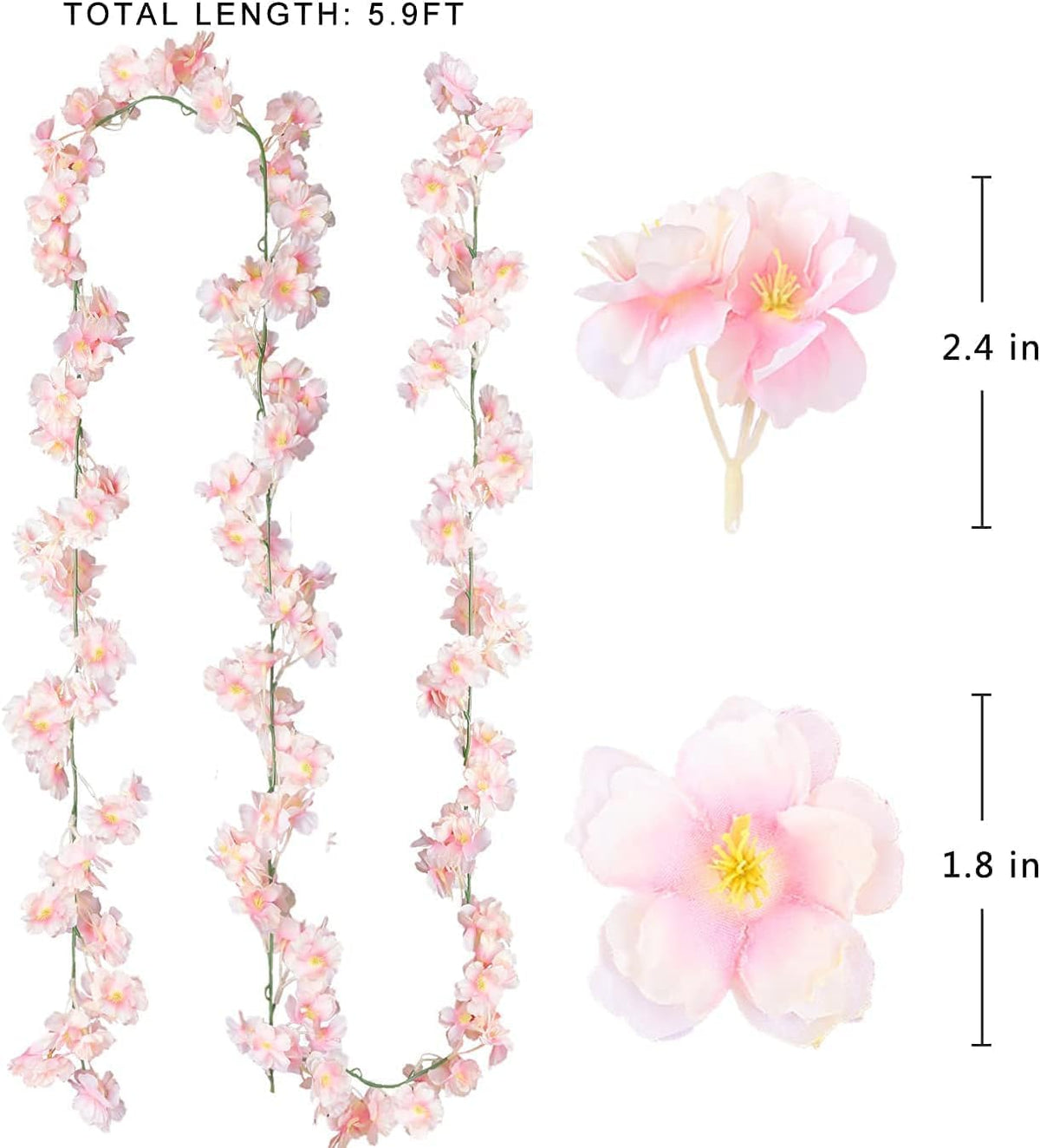 Cherry Blossom Garland Artificial Cherry Flower Vines 2 Pack Hanging Silk Flowers Garland for Home Wedding Garden Party Arch Office Decor (Pink)