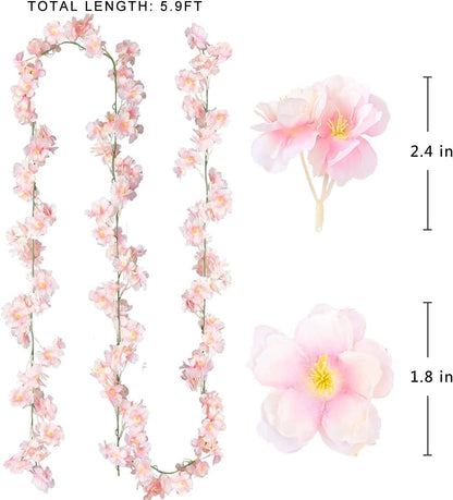 Cherry Blossom Garland Artificial Cherry Flower Vines 2 Pack Hanging Silk Flowers Garland for Home Wedding Garden Party Arch Office Decor (Pink)