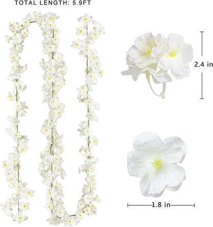 Cherry Blossom Garland Artificial Cherry Flower Vines 2 Pack Hanging Silk Flowers Garland for Home Wedding Garden Party Arch Office Decor (Pink)