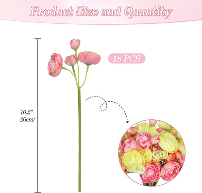 Ranunculus Artificial FlowersBundle 18Pcs Artificial Silk Mini Rose Flowers Persian Ranunculus Bouquet for Indoor Home Table Wedding Floral Arrangement (Orange)